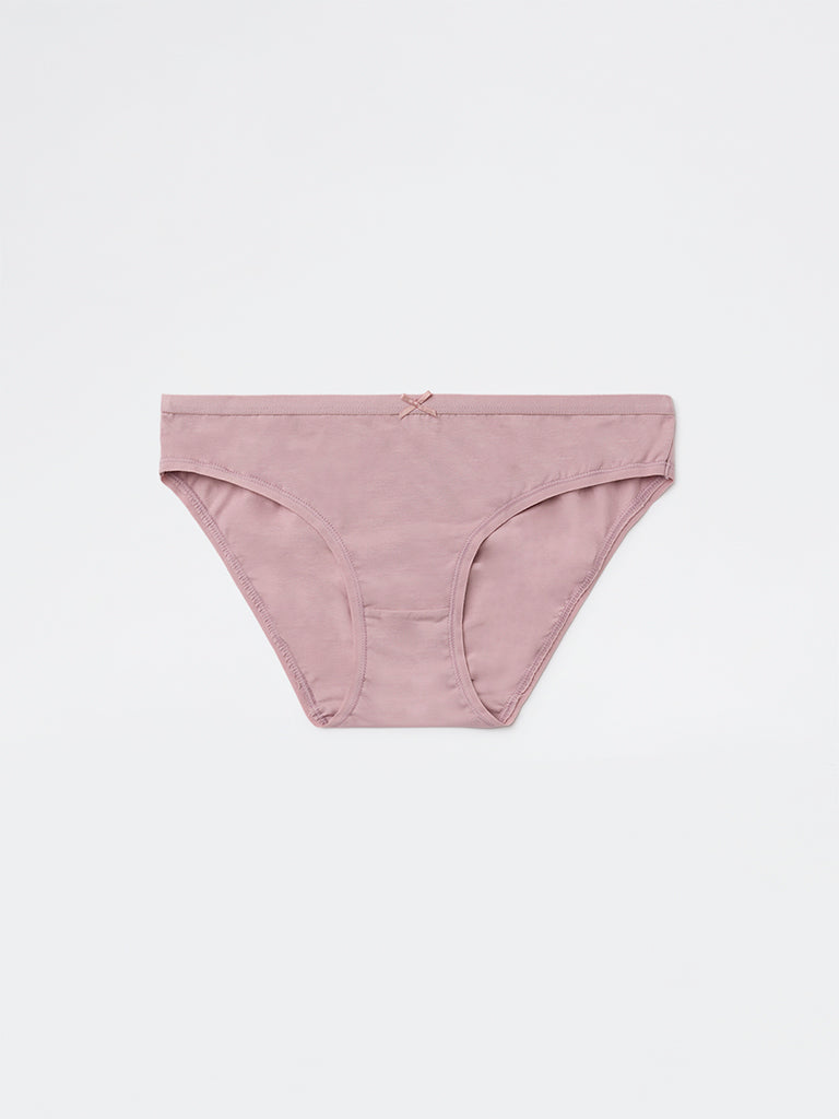 Wunderlove Mauve Printed Cotton-Blend Bikini Briefs - Pack of 3