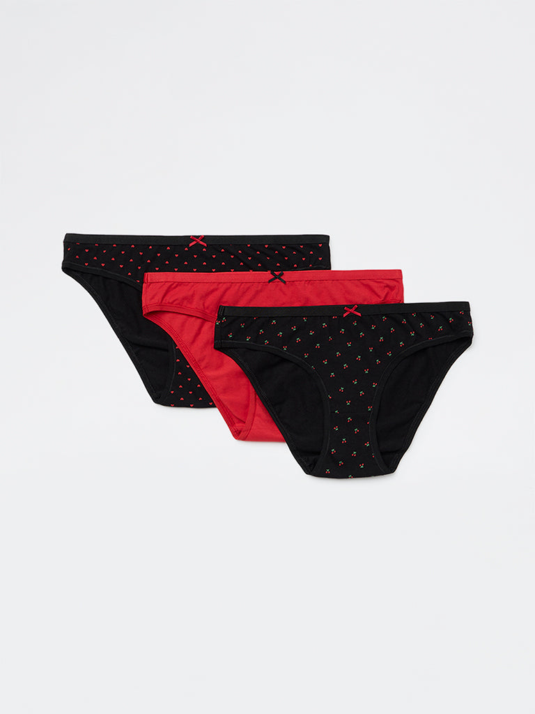 Wunderlove 3-Pack Printed Cotton-Blend Bikini Briefs