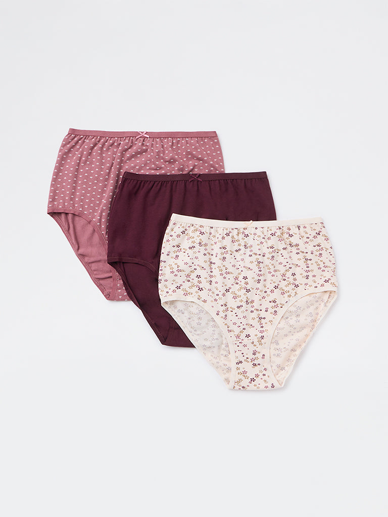 Wunderlove Burgundy Full Cotton-Blend Briefs - Pack of 3
