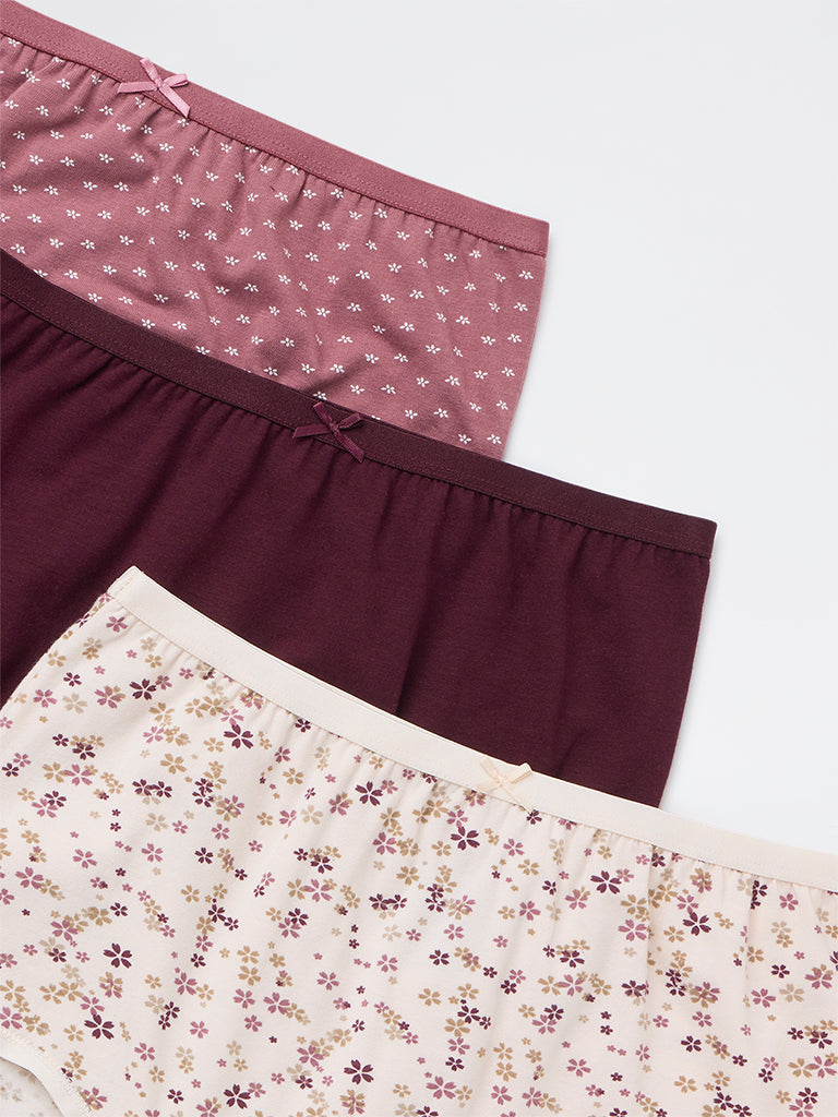 Wunderlove Burgundy Full Cotton-Blend Briefs - Pack of 3