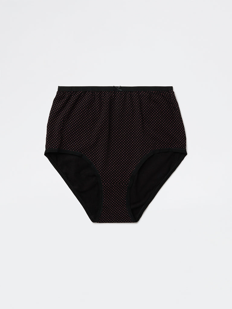 Wunderlove Black Printed Cotton-Blend Full Briefs - Pack of 3