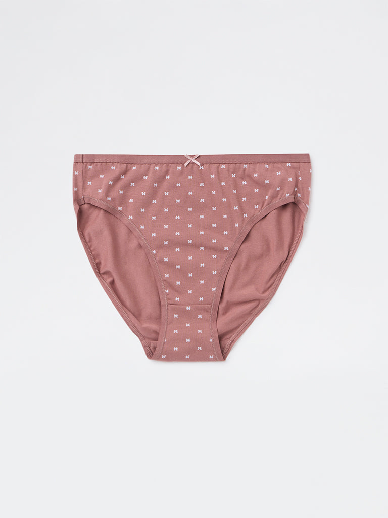 Wunderlove Mauve Bikini Cotton-Blend Briefs - Pack of 3
