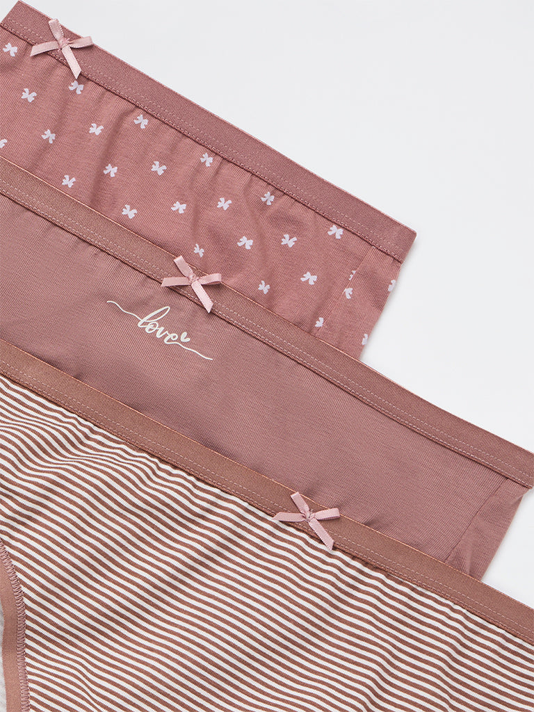 Wunderlove Mauve Bikini Cotton-Blend Briefs - Pack of 3