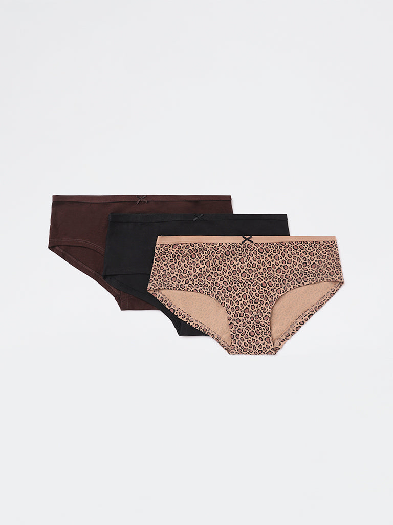 Wunderlove Multicolour Low-Rise Cotton-Blend Briefs - Pack of 3