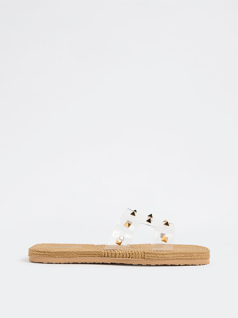 LUNA BLU Beige Stud-Detailed Slides