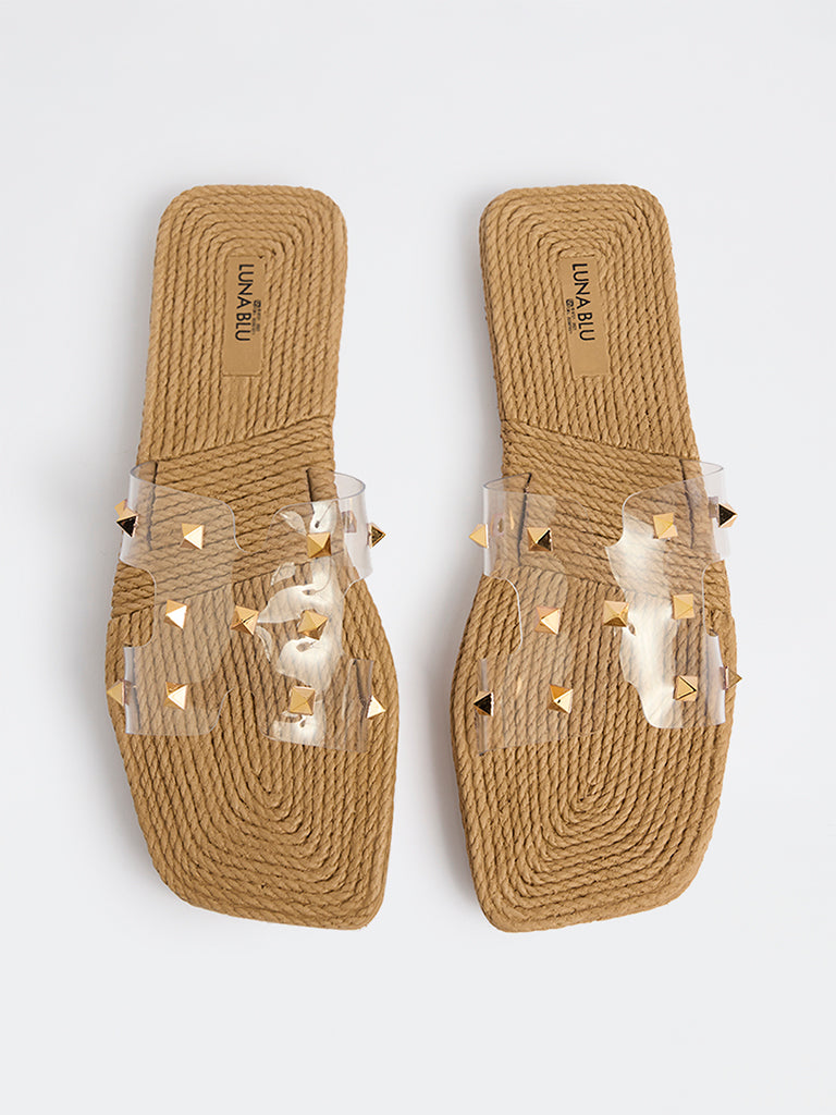 LUNA BLU Beige Stud-Detailed Slides