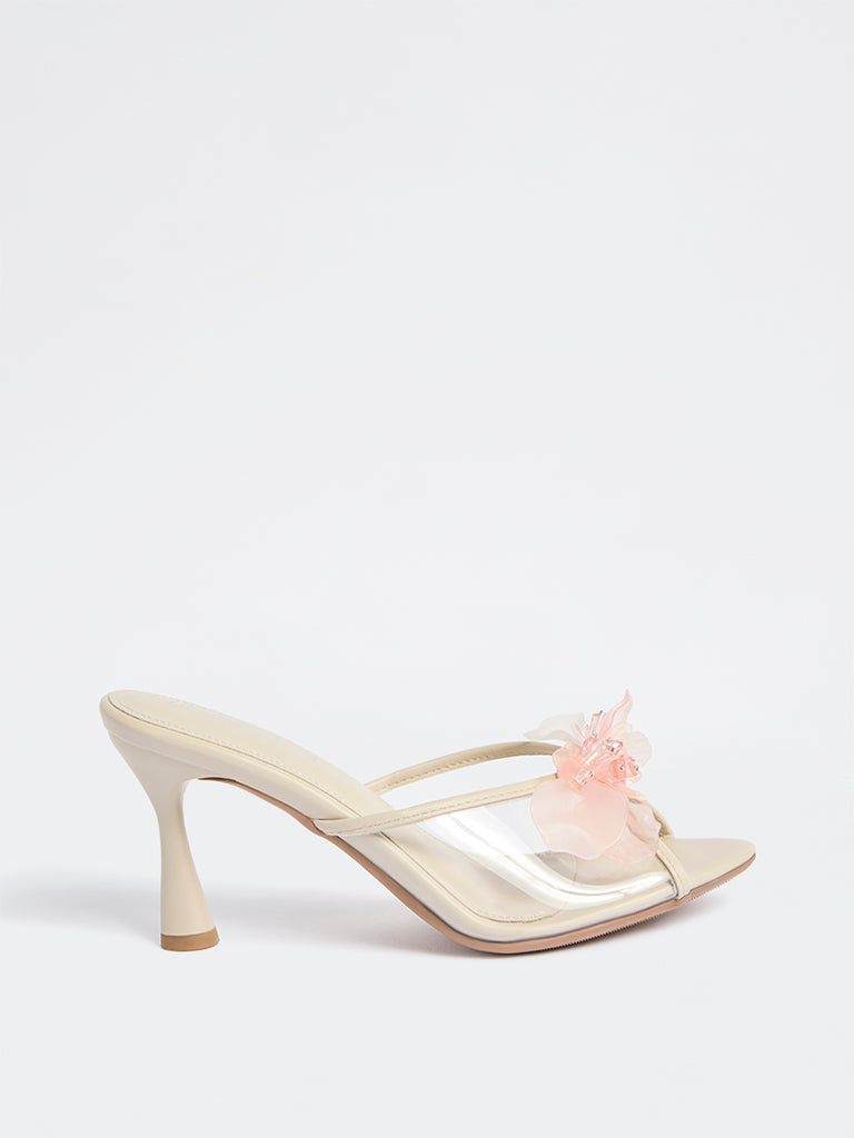 LUNA BLU Ivory Floral-Detailed Heel Sandals