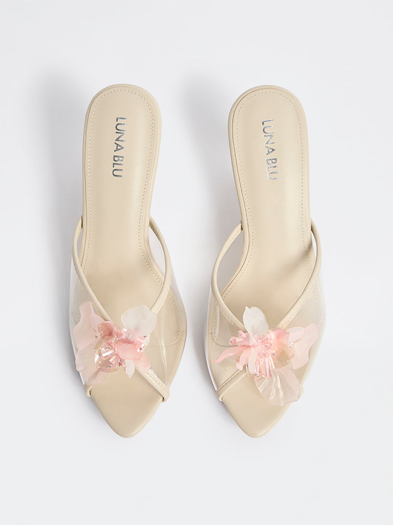 LUNA BLU Ivory Floral-Detailed Heel Sandals