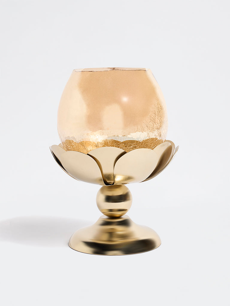 Westside Home Gold Lotus with Glass Tealight Candle Holder