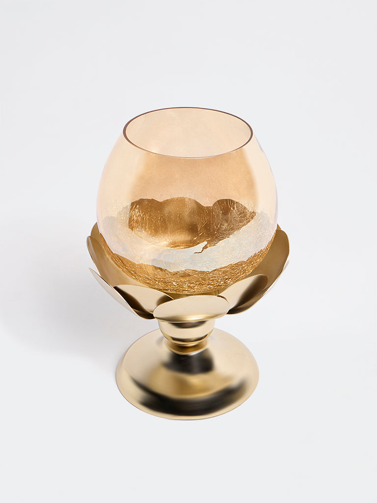 Westside Home Gold Lotus with Glass Tealight Candle Holder
