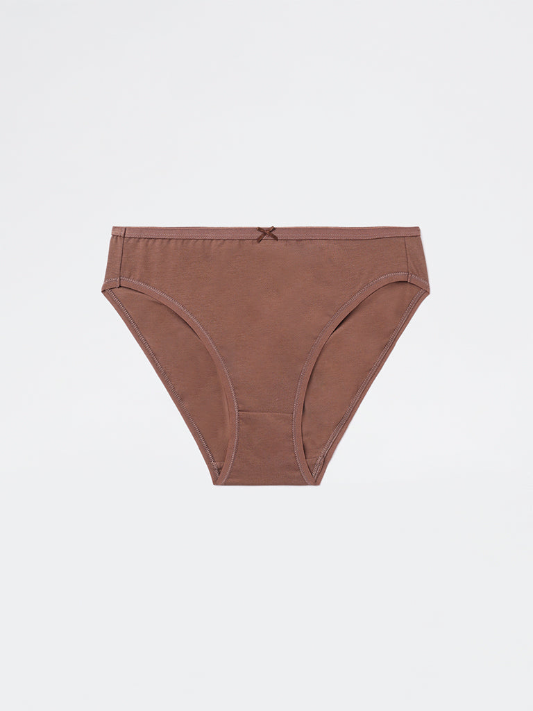 Wunderlove Taupe Hi-Leg Cotton-Blend Briefs - Pack of 3
