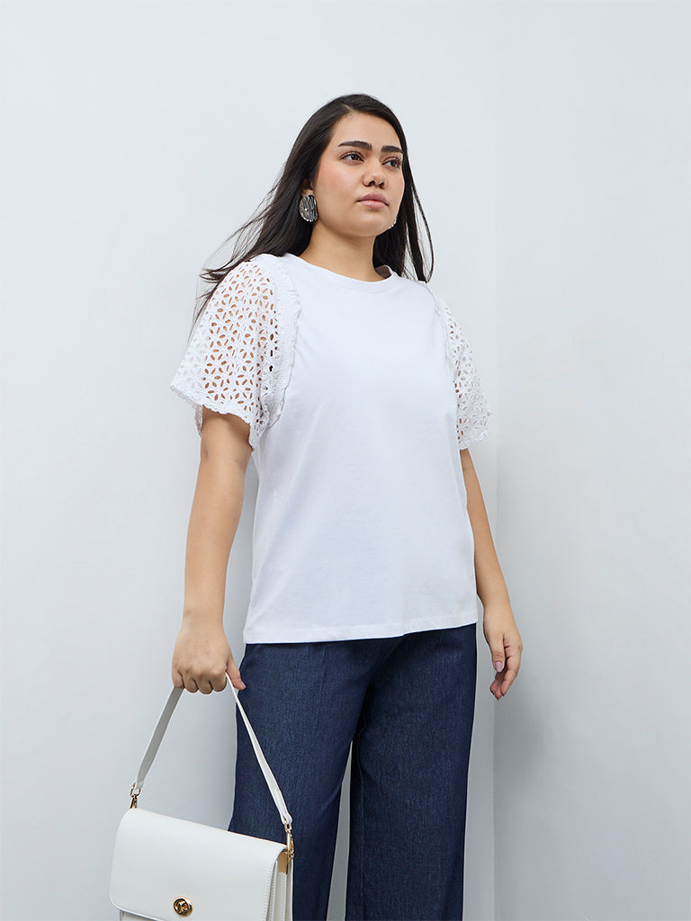 Gia White Floral Lace Cotton Top