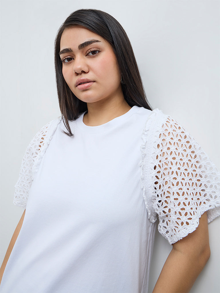 Gia White Floral Lace Cotton Top