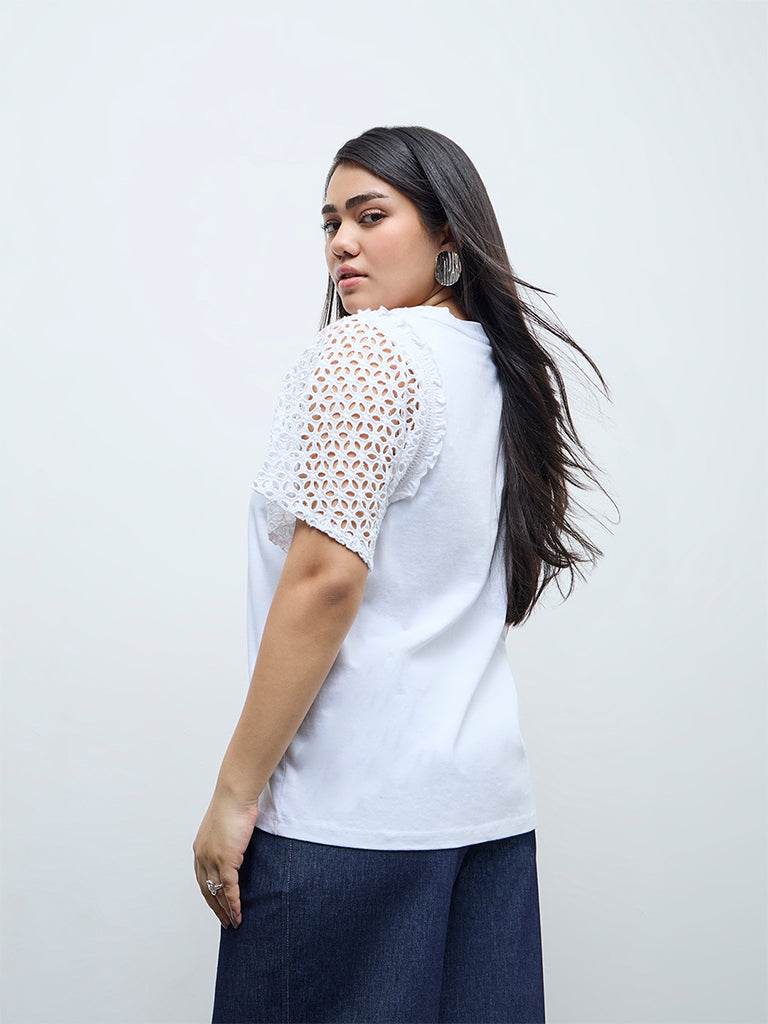 Gia White Floral Lace Cotton Top