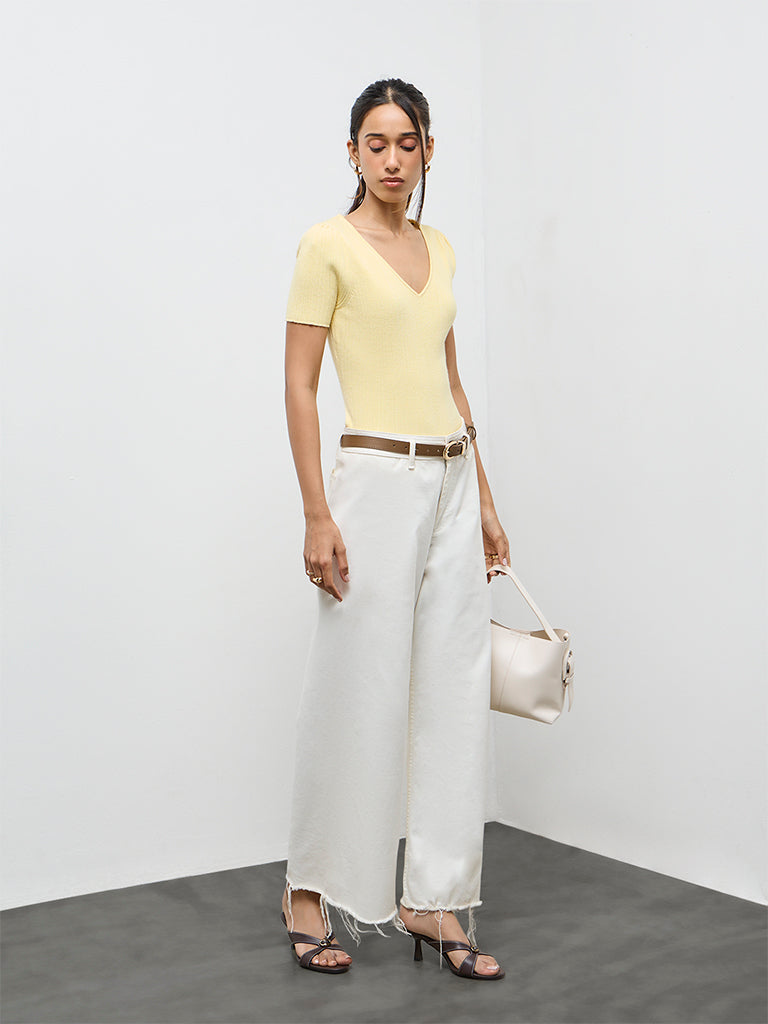 LOV Yellow Ribbed-Textured Top