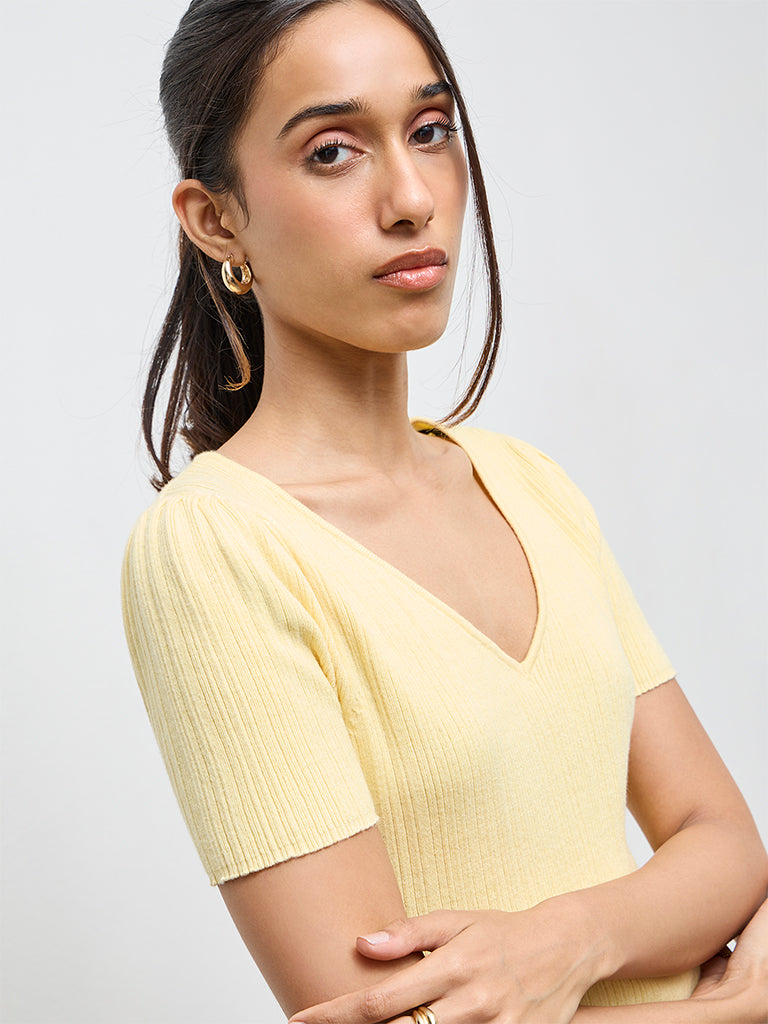 LOV Yellow Ribbed-Textured Top