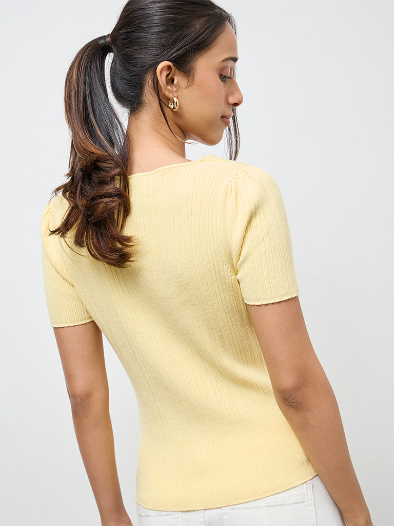 LOV Yellow Ribbed-Textured Top