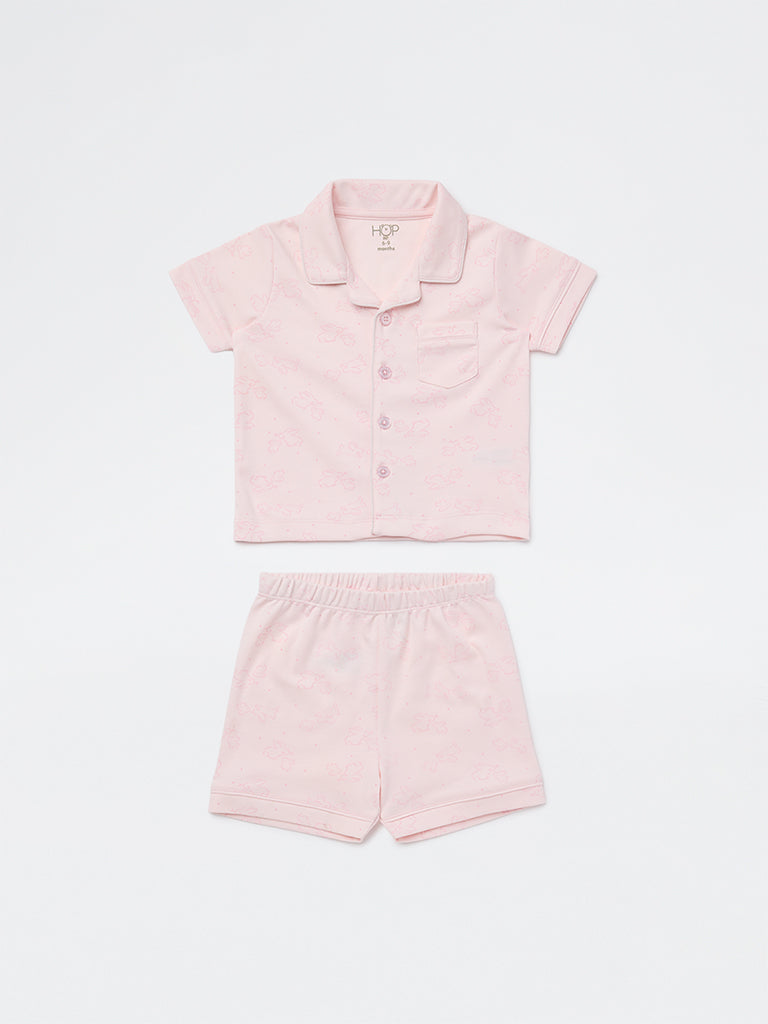 HOP Baby Boys Pink Animal Printed SUPIMA Cotton Shirt and Shorts Set