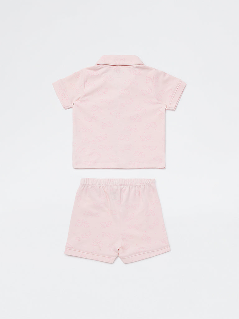 HOP Baby Boys Pink Animal Printed SUPIMA Cotton Shirt and Shorts Set