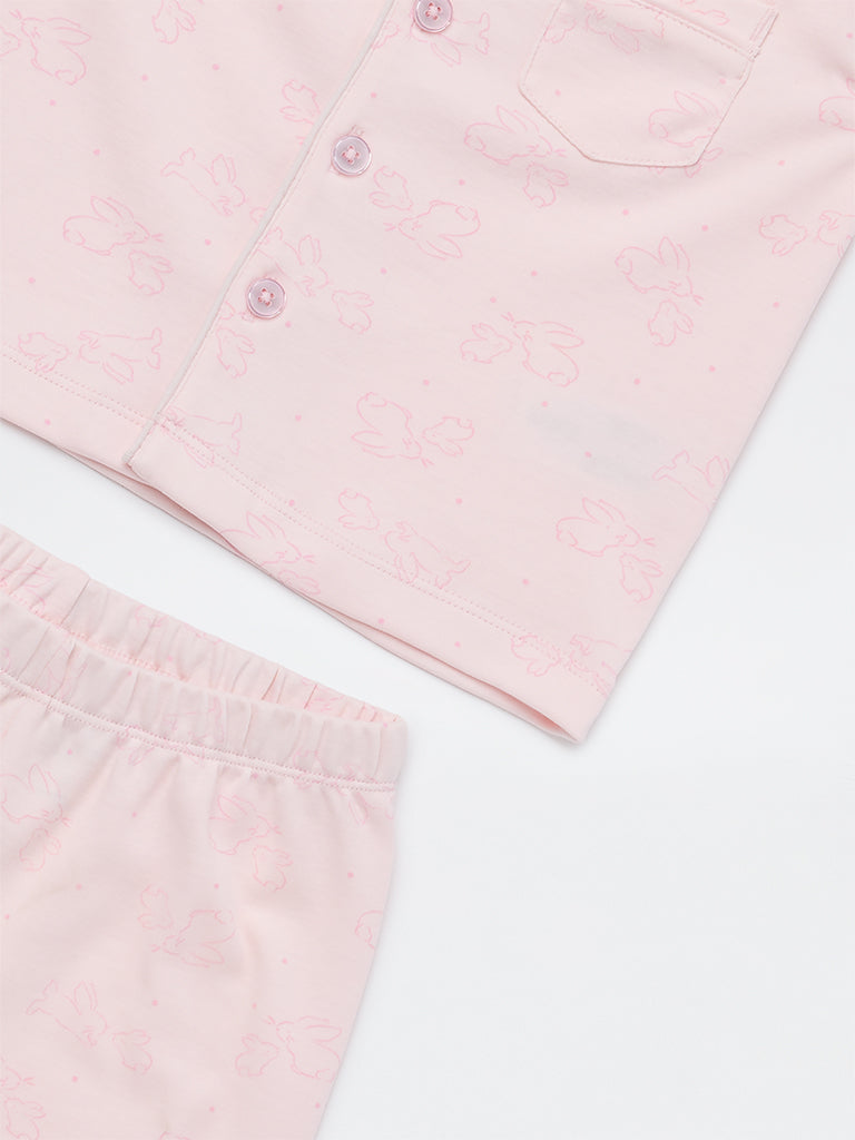 HOP Baby Boys Pink Animal Printed SUPIMA Cotton Shirt and Shorts Set
