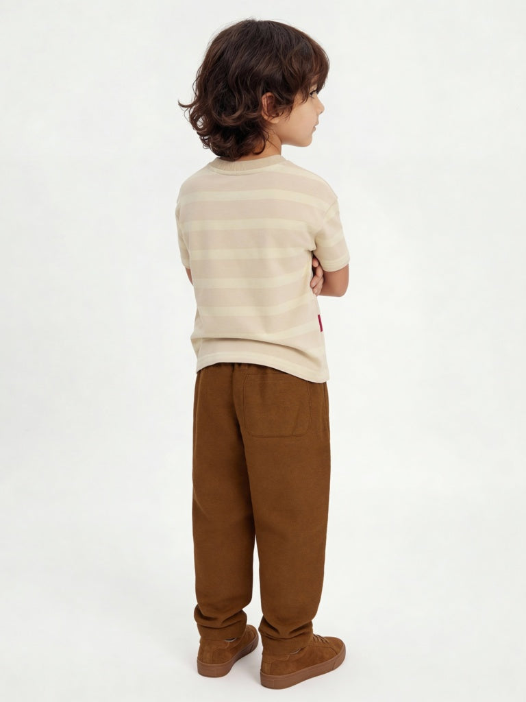 HOP Kids Boys Beige Text Design Cotton T-Shirt