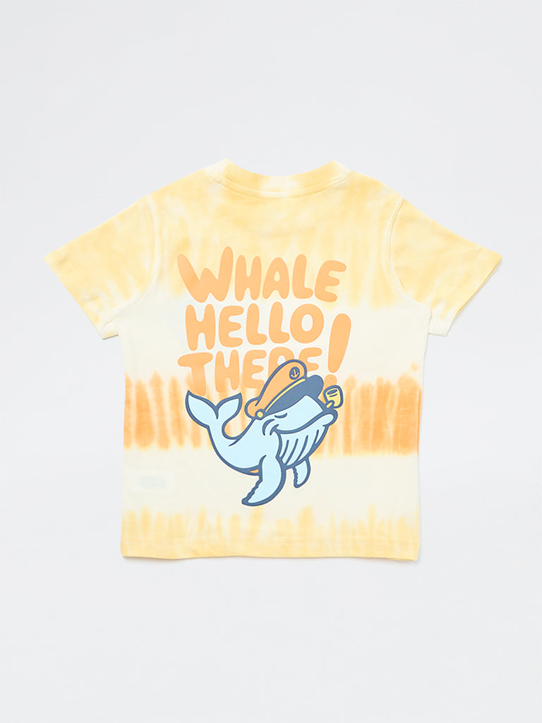 HOP Kids Boys Yellow Tie-Dye Printed Cotton T-Shirt