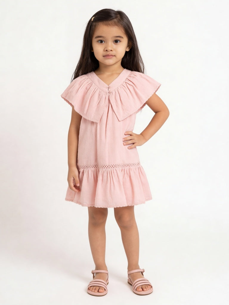 HOP Kids Girls Pink Textured Cotton A-Line Dress