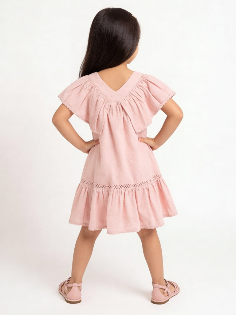 HOP Kids Girls Pink Textured Cotton A-Line Dress