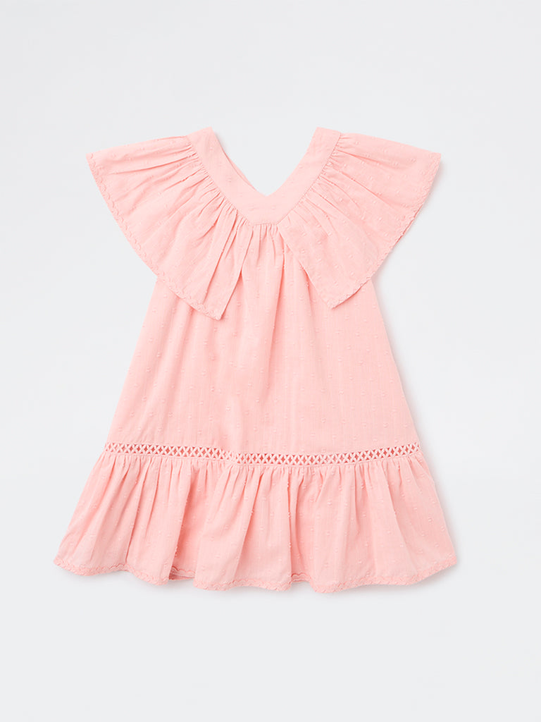 HOP Kids Girls Pink Textured Cotton A-Line Dress