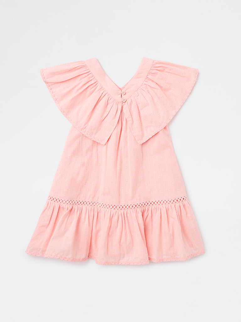HOP Kids Girls Pink Textured Cotton A-Line Dress