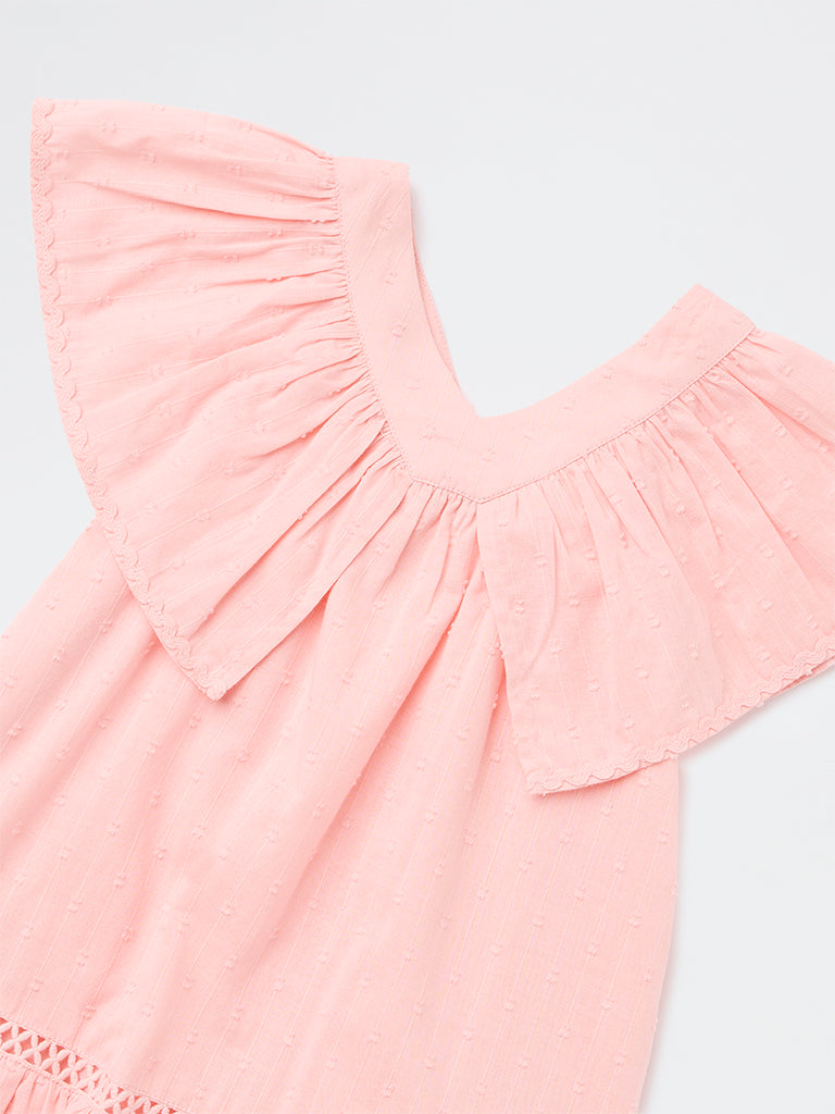 HOP Kids Girls Pink Textured Cotton A-Line Dress