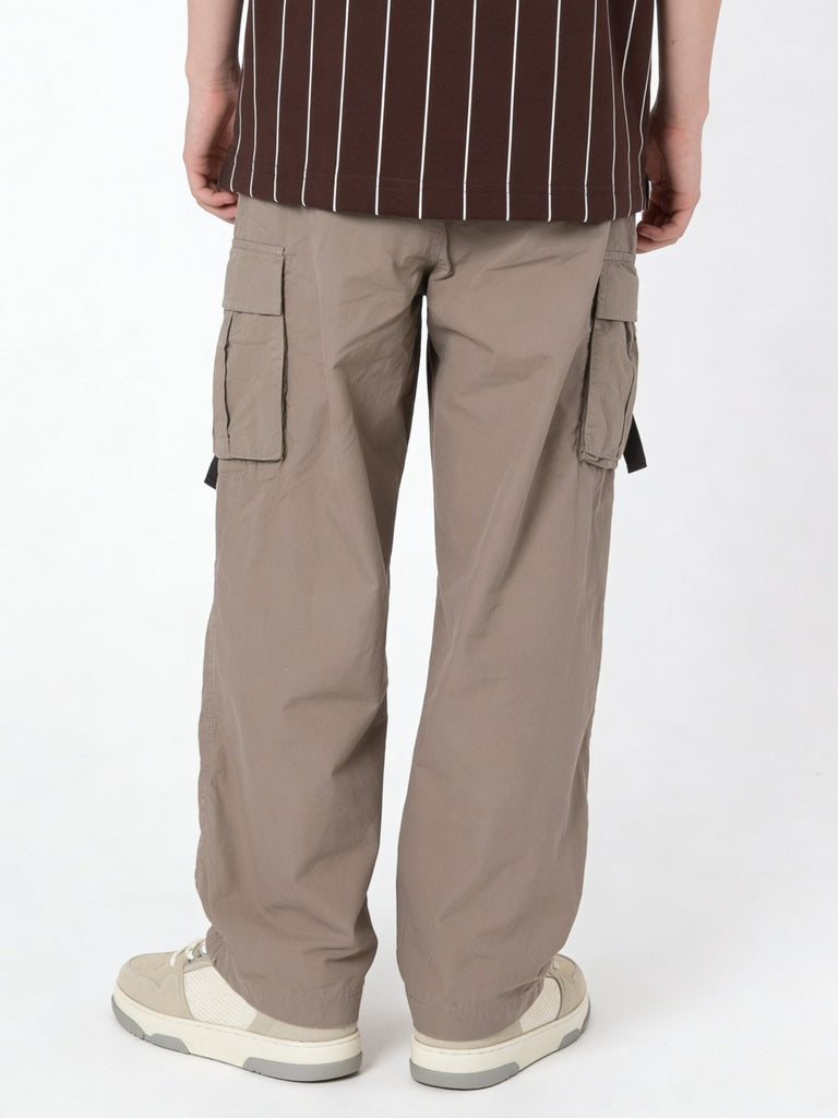 Boys Taupe Solid Cotton Cargo Pants