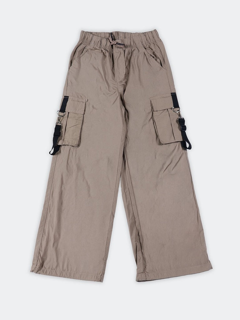 Boys Taupe Solid Cotton Cargo Pants