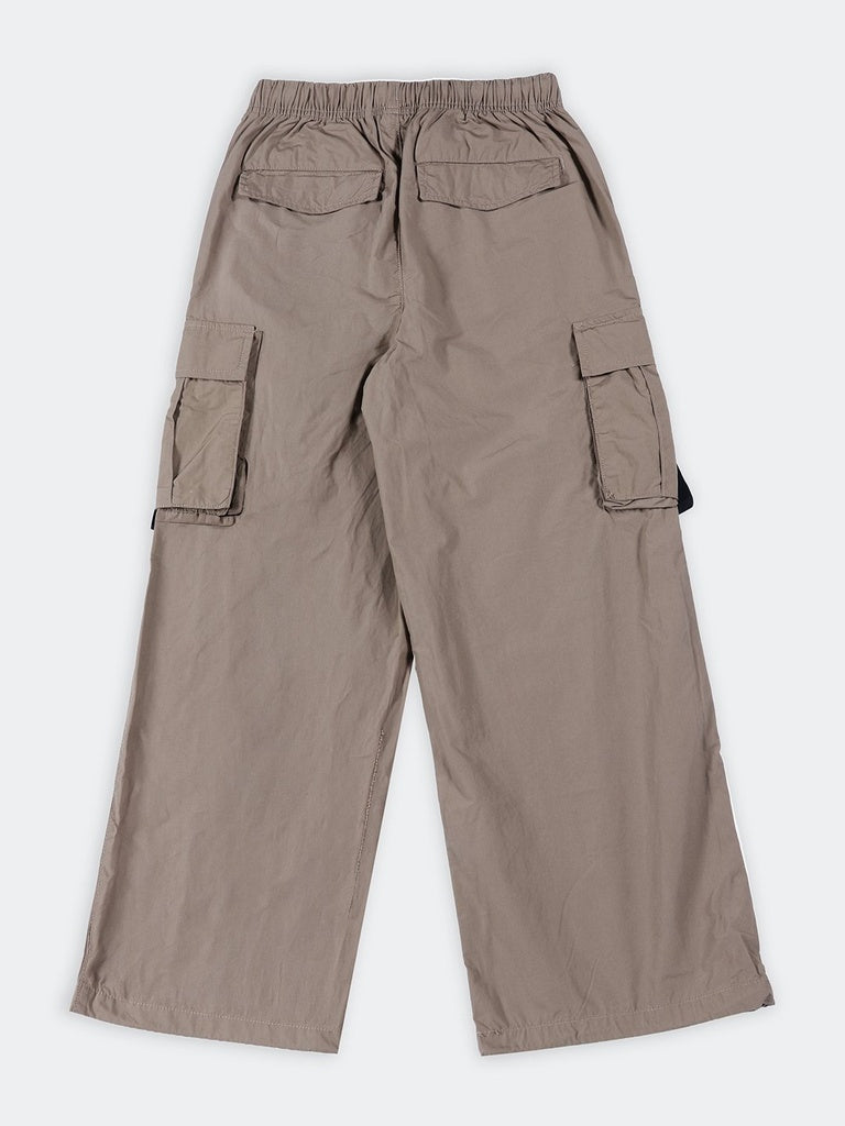 Boys Taupe Solid Cotton Cargo Pants