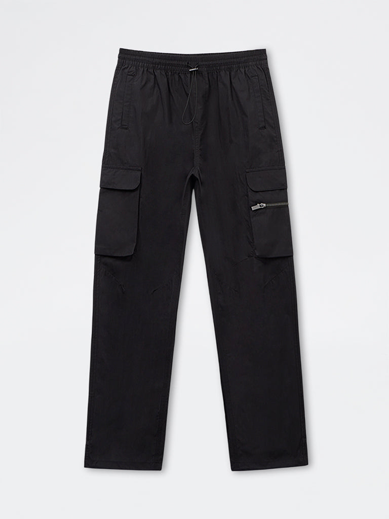 Boys Black Cargo Style Mid-Rise Pants