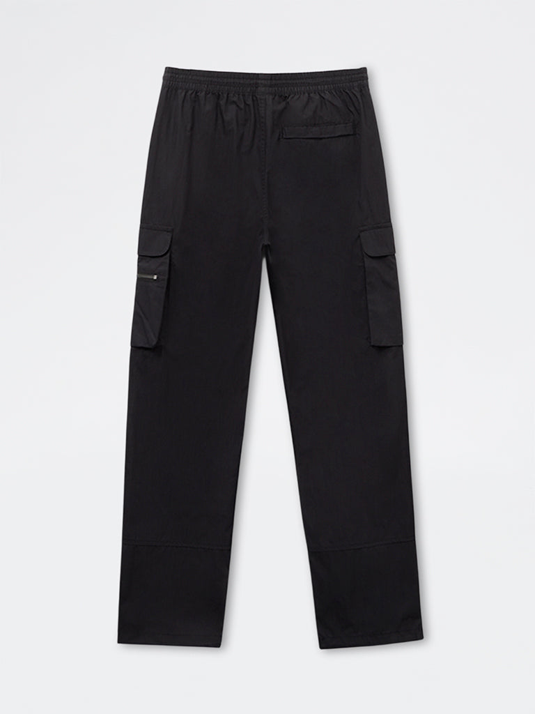 Boys Black Cargo Style Mid-Rise Pants
