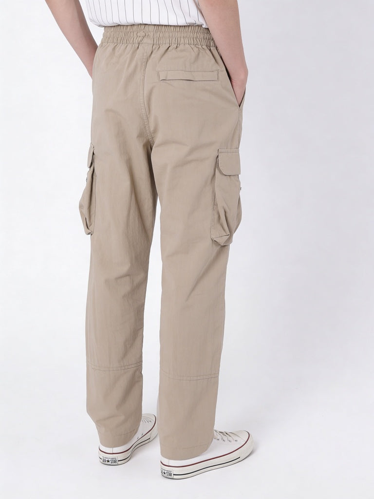Boys Taupe Multi-Pocket Utility Cargo Trousers