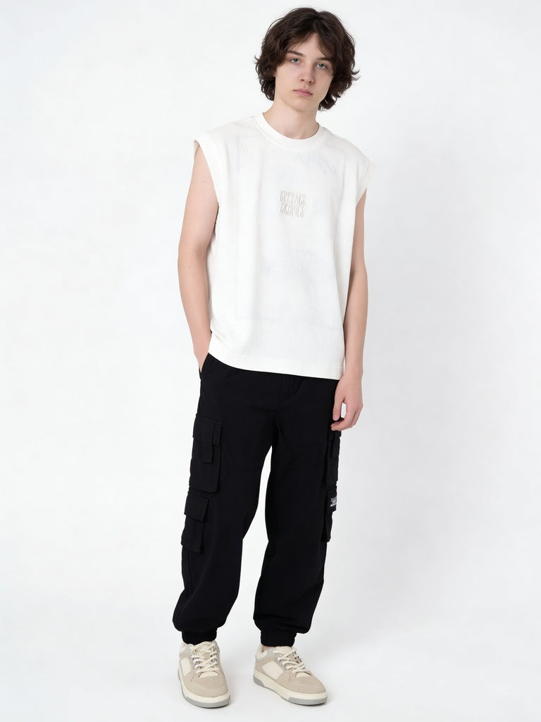 Boys Black Cargo Style Mid-Rise Joggers