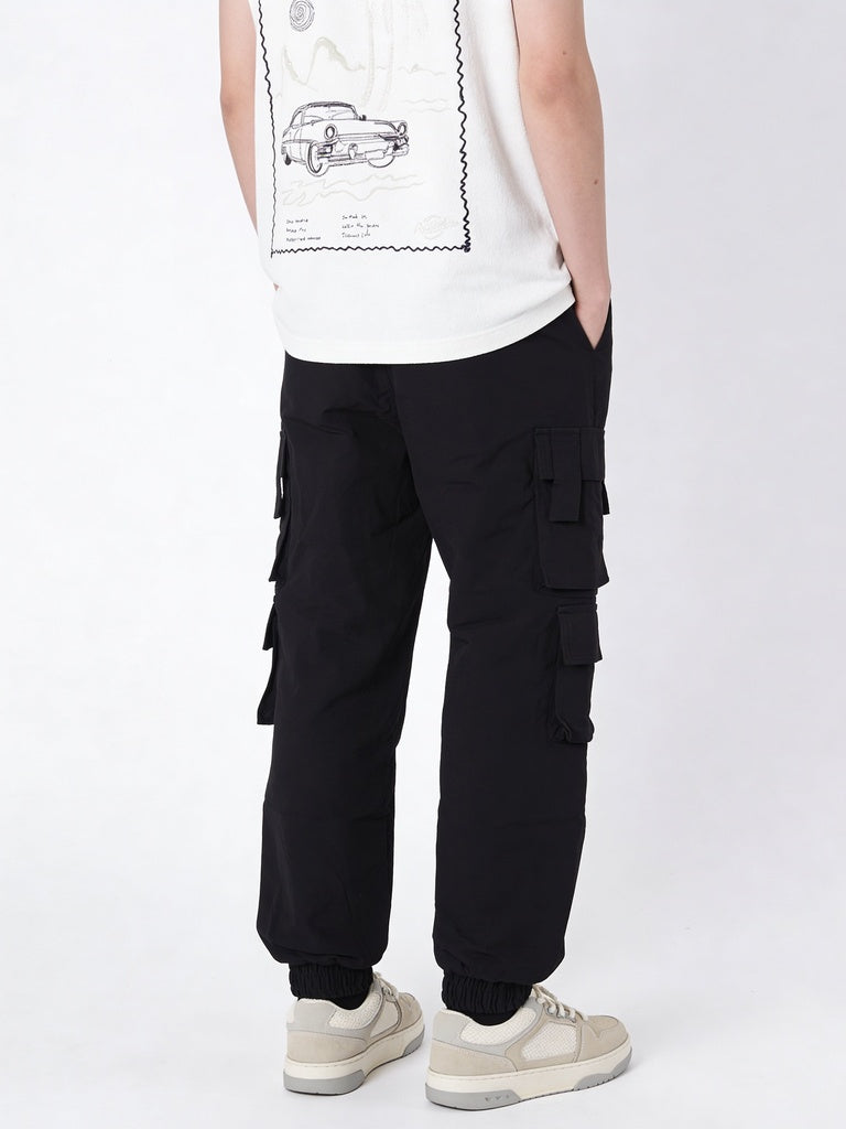 Boys Black Cargo Style Mid-Rise Joggers