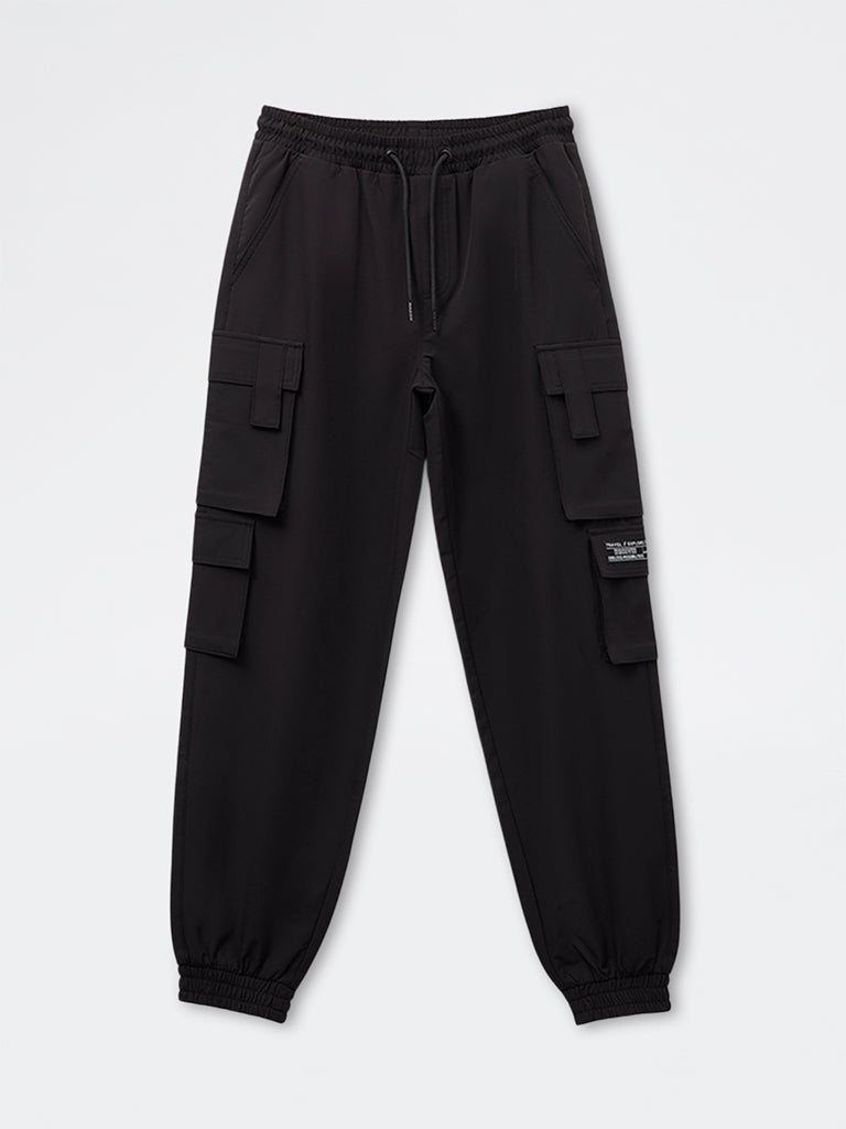 Y&F Kids Boys Black Cargo Style Mid-Rise Joggers