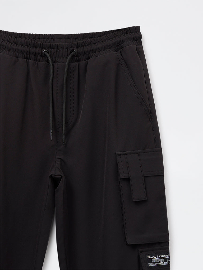 Y&F Kids Boys Black Cargo Style Mid-Rise Joggers