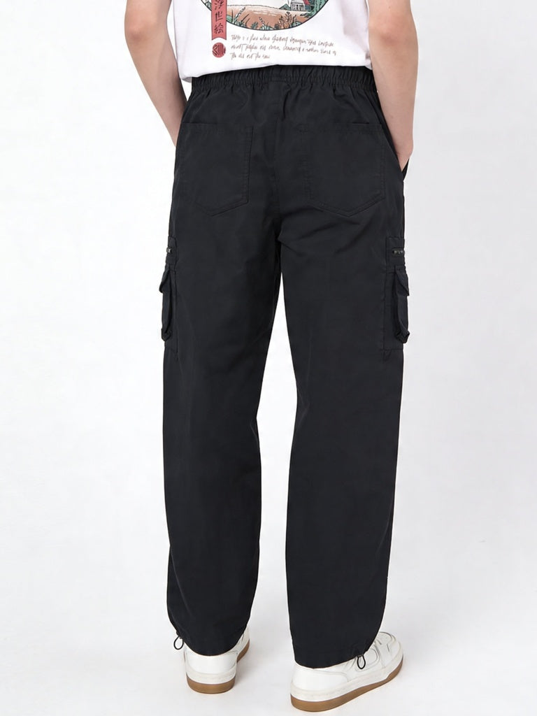 Boys Black Mid-Rise Cotton-Blend Cargo Pants