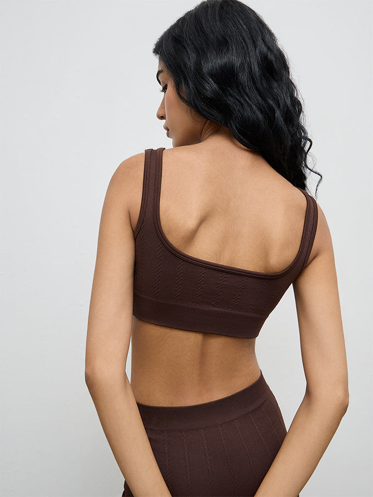 Superstar Brown Cable-Knitted Padded Seam-Free Bra