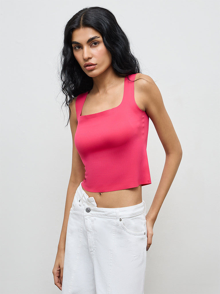 Superstar Pink Ribbed Padded Top