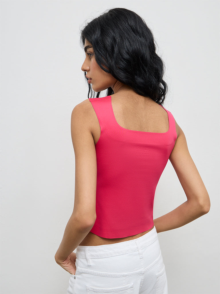 Superstar Pink Ribbed Padded Top