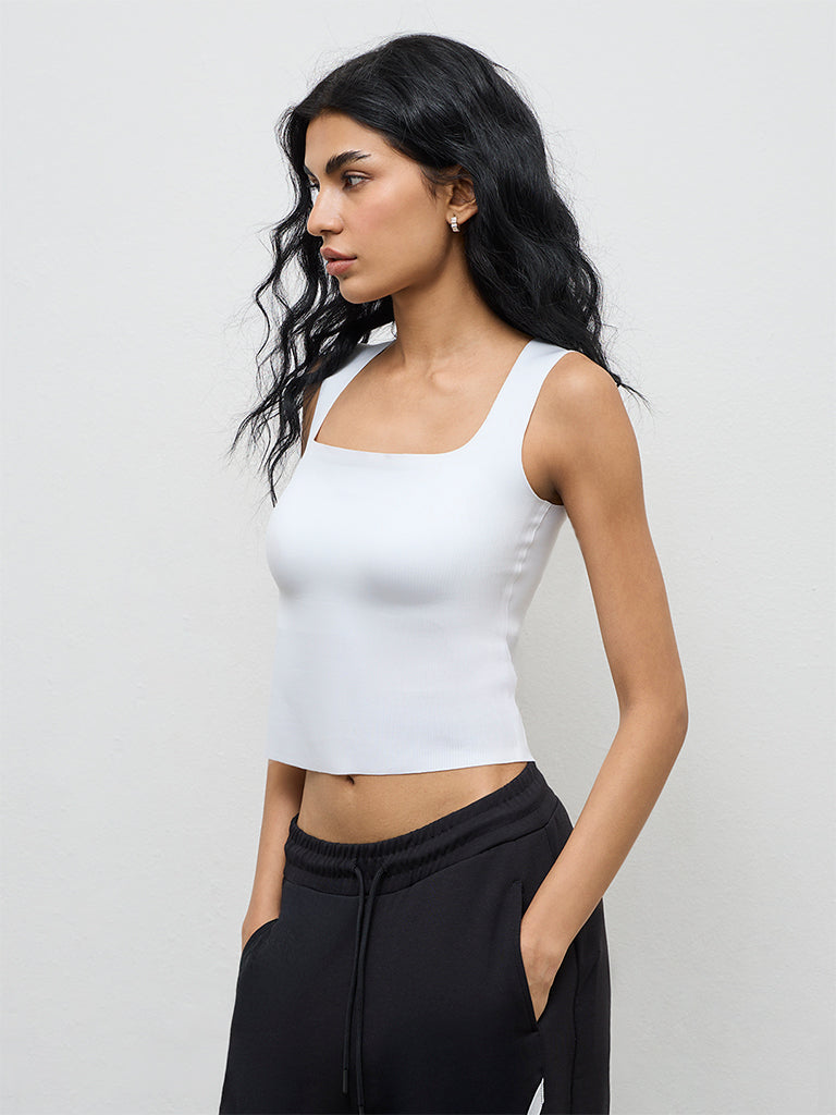Superstar White Ribbed Padded Top
