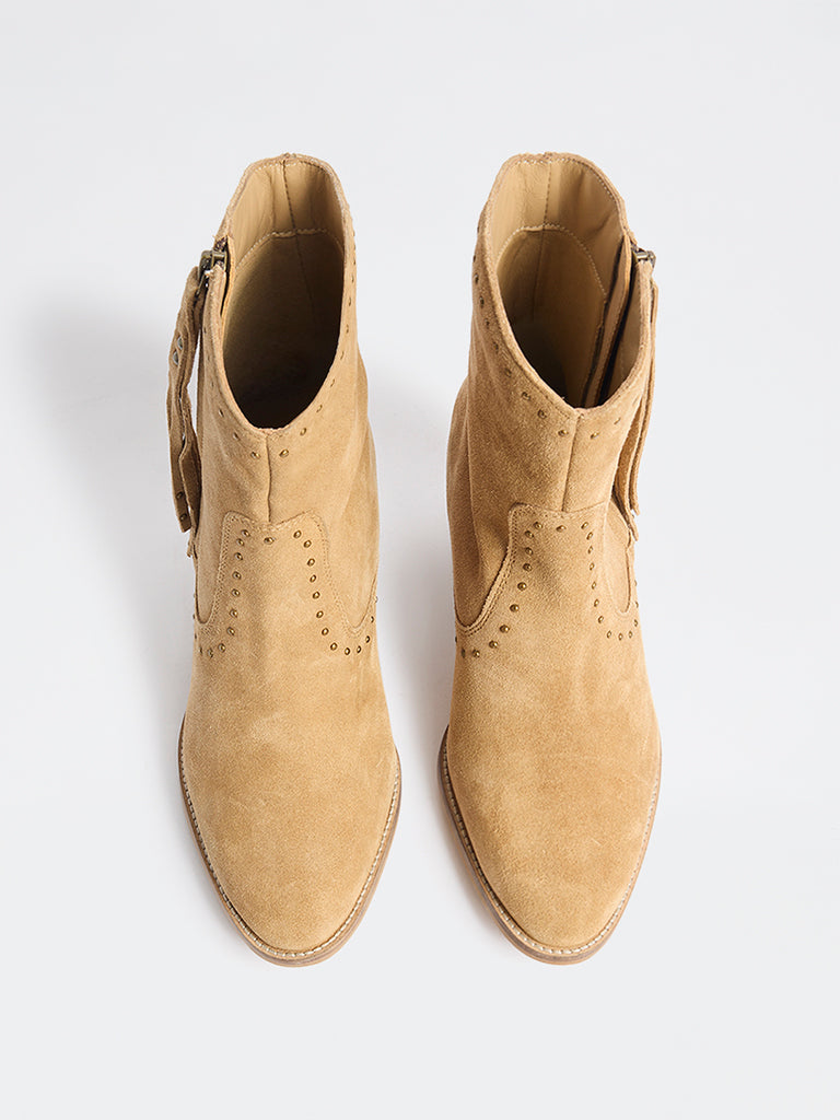 LUNA BLU Tan Studded Suede Boots