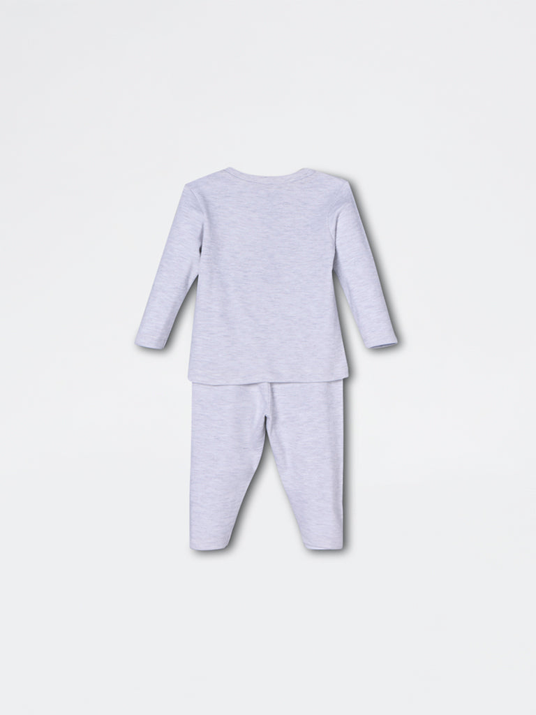 HOP Baby Boys Grey Melange Animal Pattern T-Shirt and Pant Set - Exclusive
