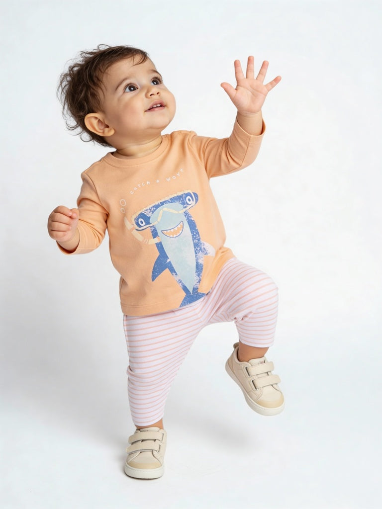 HOP Baby Boys Coral Animal Pattern Cotton Co-ord Set - Exclusive
