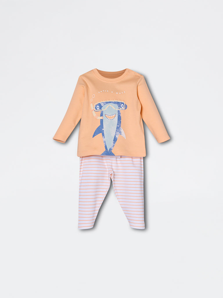HOP Baby Boys Coral Animal Pattern Cotton Co-ord Set - Exclusive